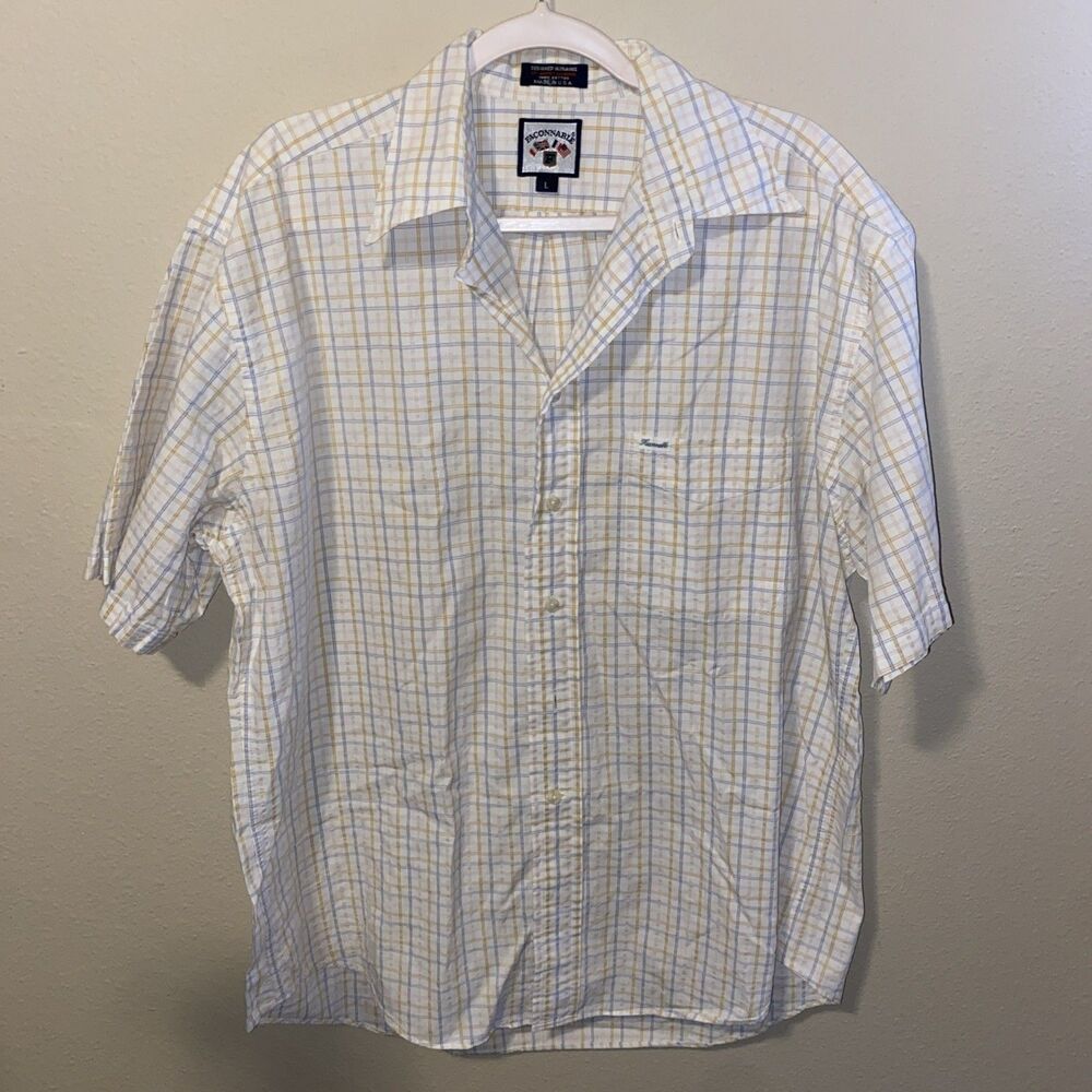 Faconnable Men’s Button Up Shirt Blue/Yellow Plaid